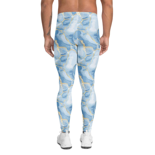 Comfortable Bold Blue Marble in Gold Veins Men's Athletic Leggings for Activewear