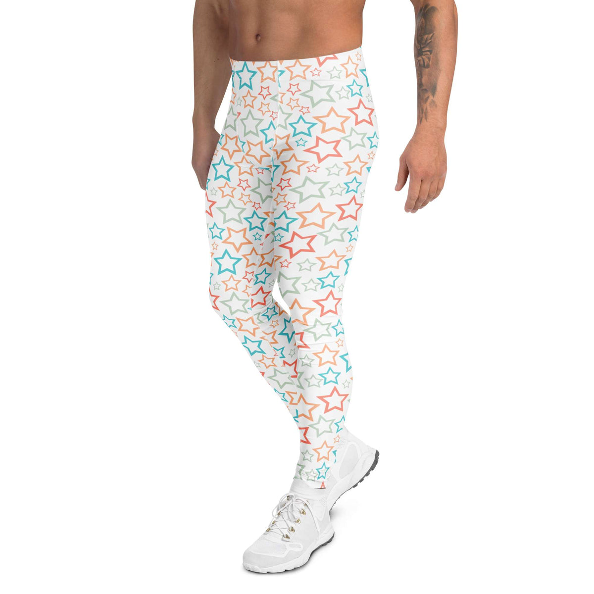 Comfortable Bold Colorful Stars Pattern Men's Athletic Leggings Activewear
