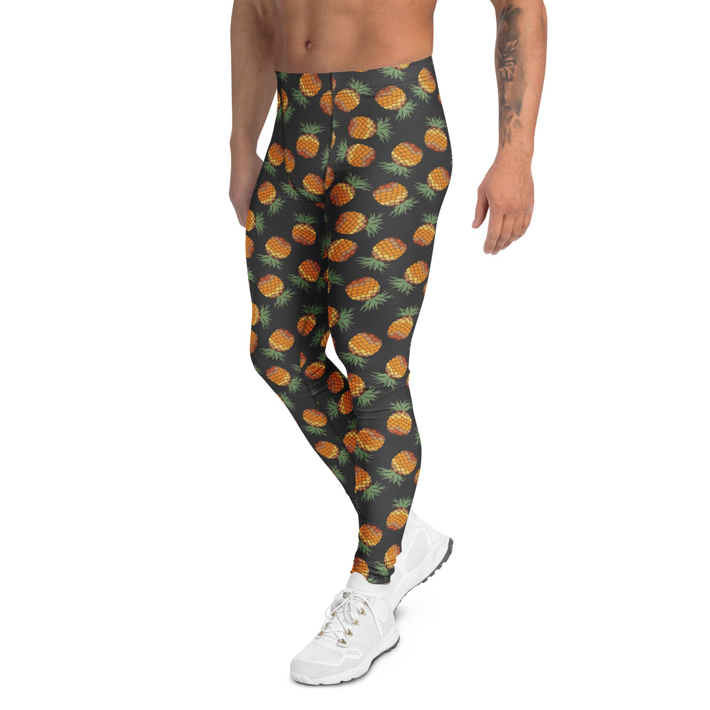 Comfortable Bold Men's Athletic Leggings in Tropical Pineapple Print for Activewear
