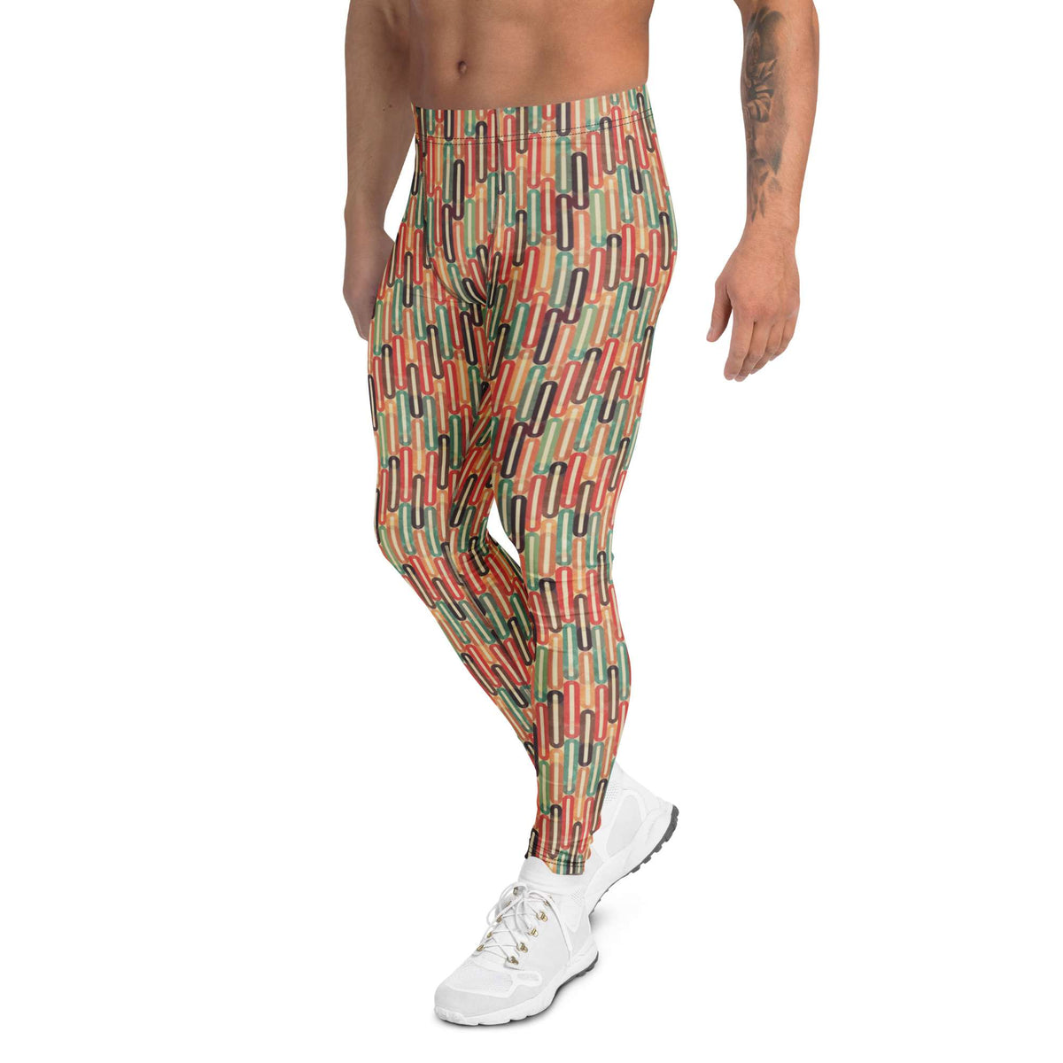 Comfortable Durable Bold Retro Geometric Colorful Pattern Men's Athletic Leggings for Activewear