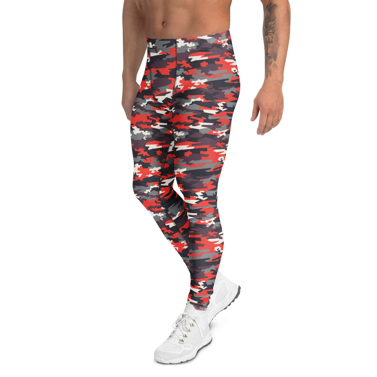 Comfortable Men’s Performance Compression Leggings in Bold Red Camo for Activewear