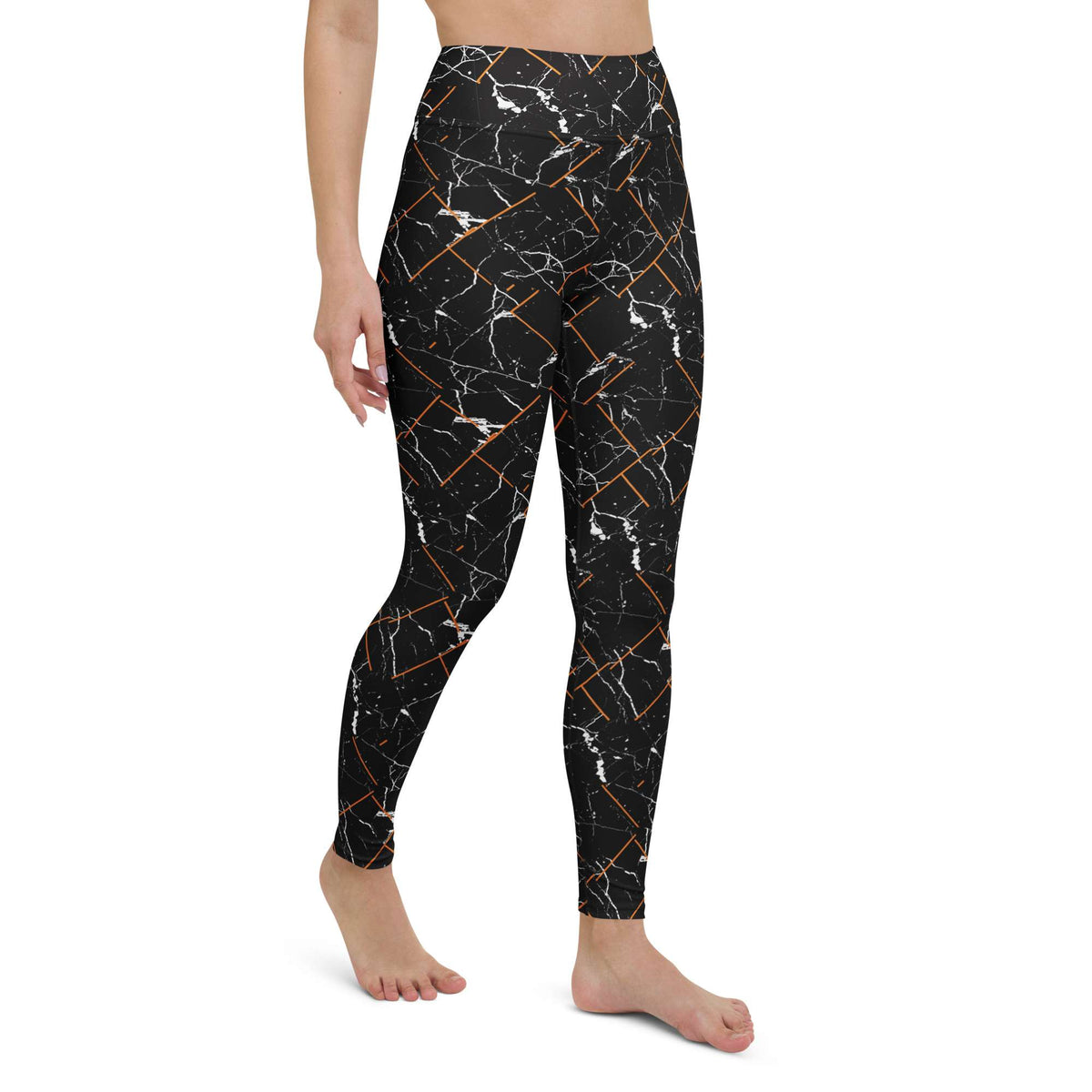 Durable Bold Black Marble Pattern Yoga Leggings for Activewear