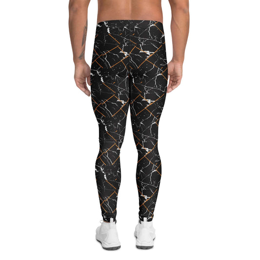 Durable Comfortable Bold Black Marble Stone Pattern Men's Leggings for Activewear