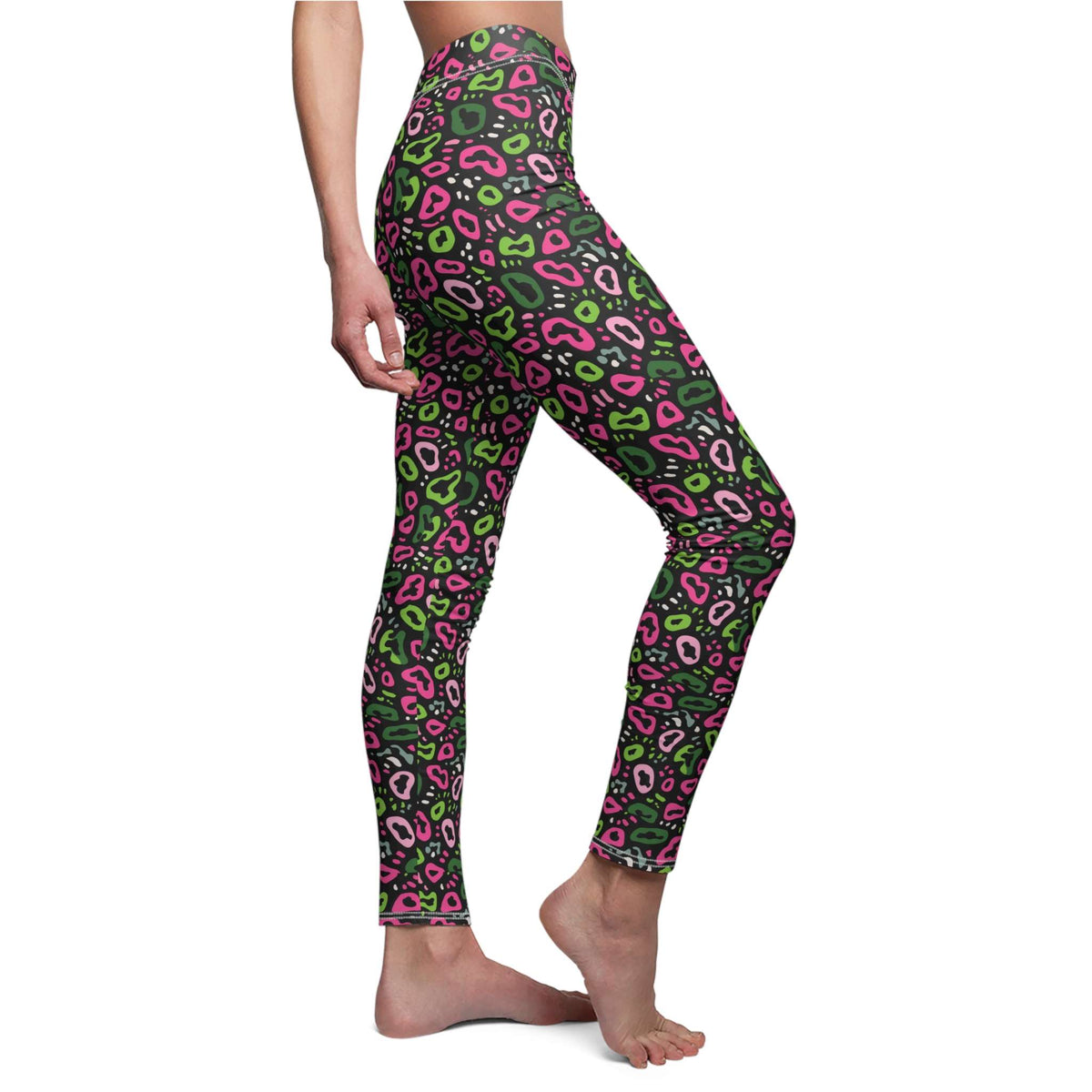 Stylish Bold Neon Pink and Green Leopard Print Leggings for Casual Wear