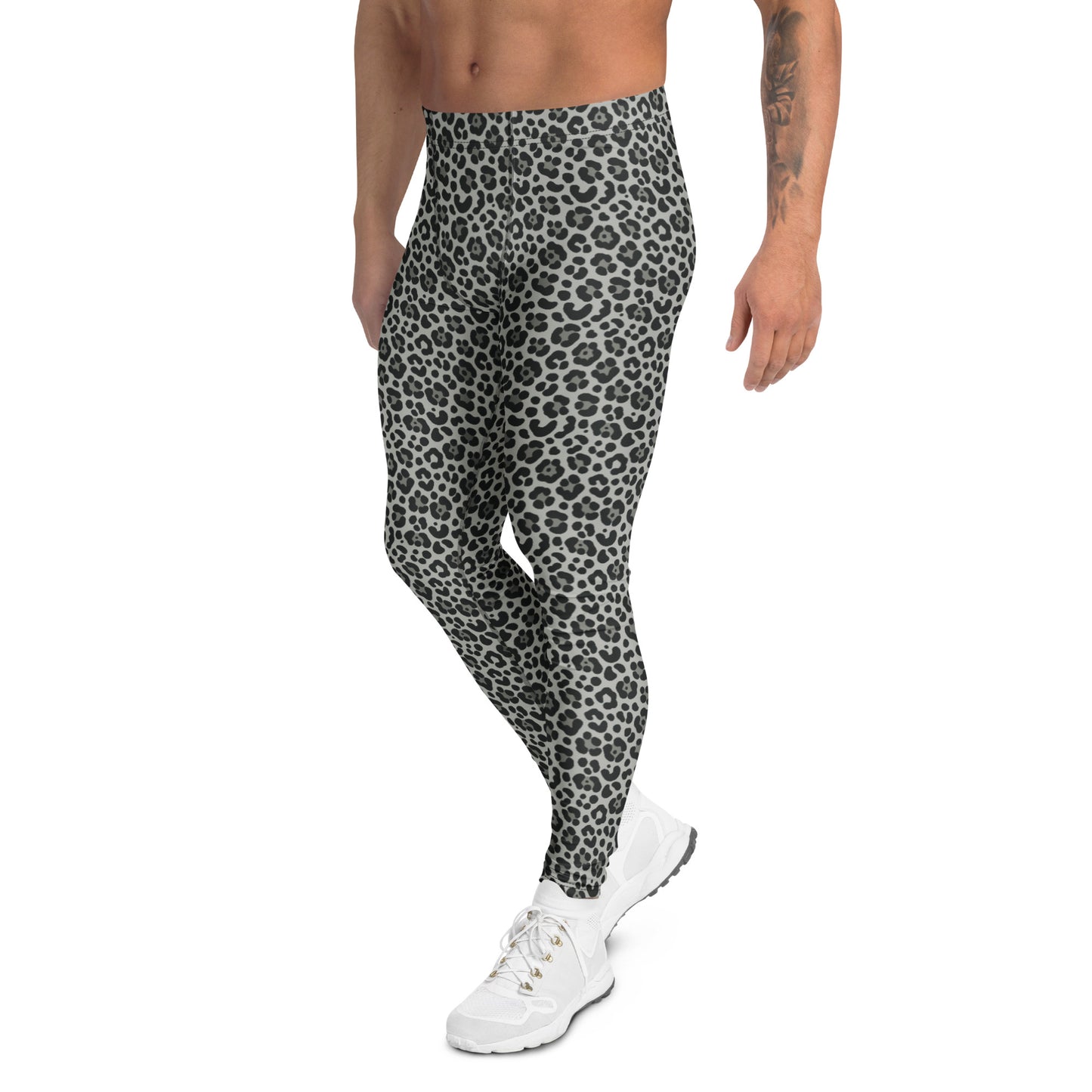Stylish Bold Snow Leopard Print Men's Fitness Leggings for Activewear
