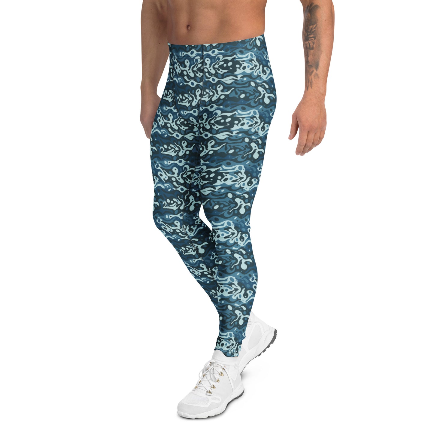 Trendy Comfortable Bold Blue Navy Camouflage Print Men's Leggings for Activewear
