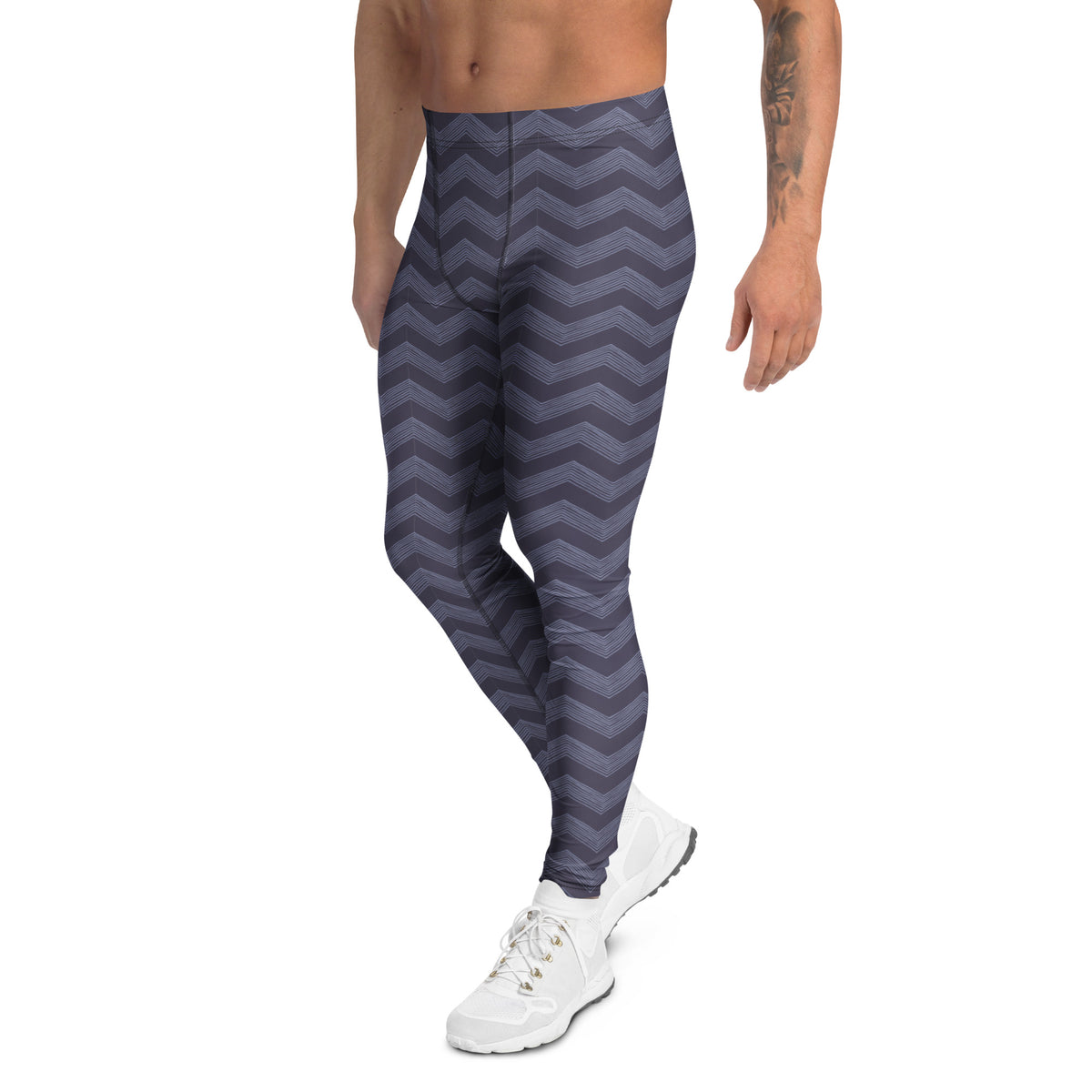 Unique Navy Chevron Zigzag Pattern Men's Sports Leggings Activewear Shop the perfect blend of style and performance with our Navy Chevron Zigzag Pattern Men's Sports Leggings. Designed for athletes and fitness enthusiasts, these leggings offer a sleek navy base accented by a dynamic chevron zigzag pattern that adds a modern edge to your workout gear. Crafted from high-quality, stretchable fabric, they provide excellent comfort, flexibility, and support during any activity.