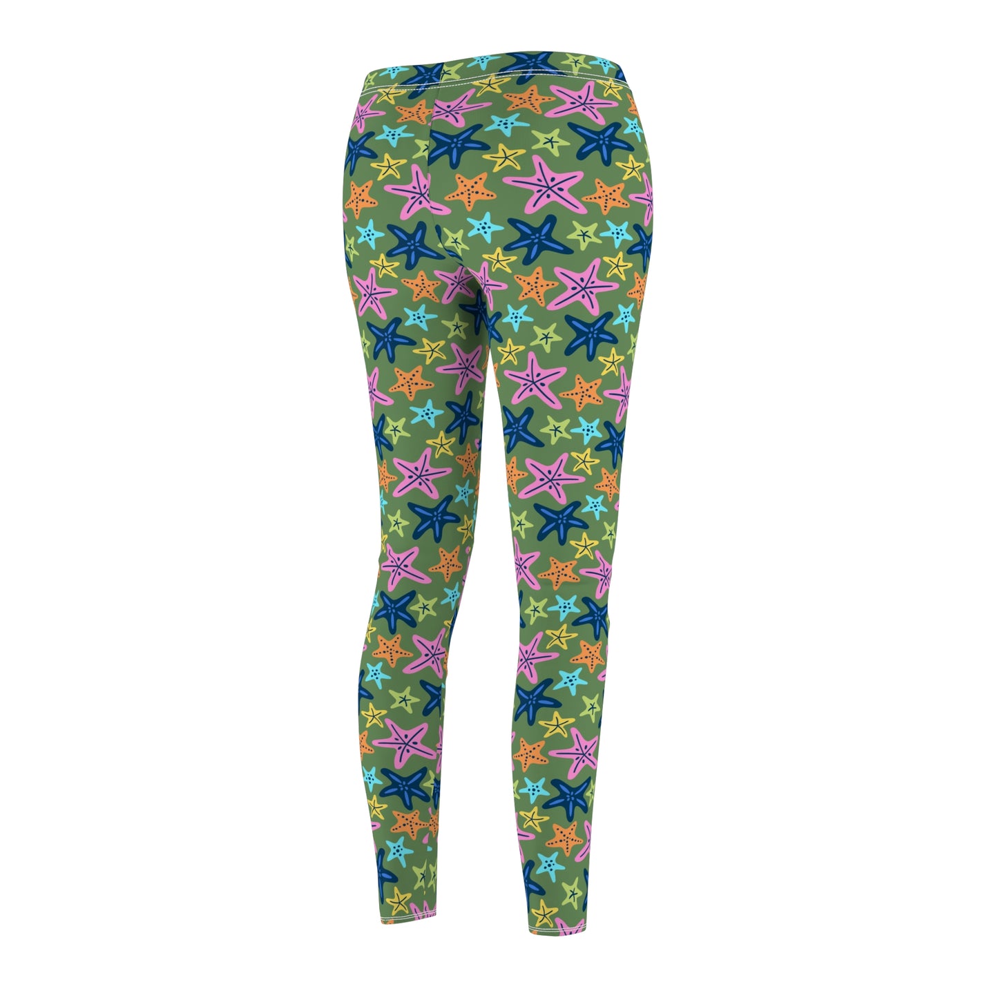 Athletic Bold Bohemian Colorful Starfish Printed Leggings for Casual Wear