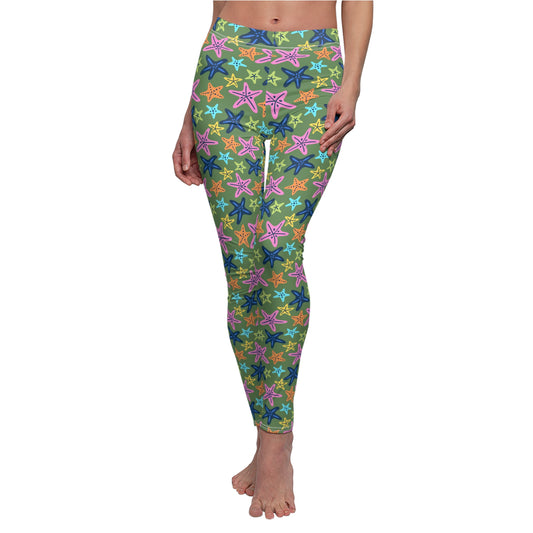 Bohemian Colorful Starfish Printed Leggings for Casual Wear