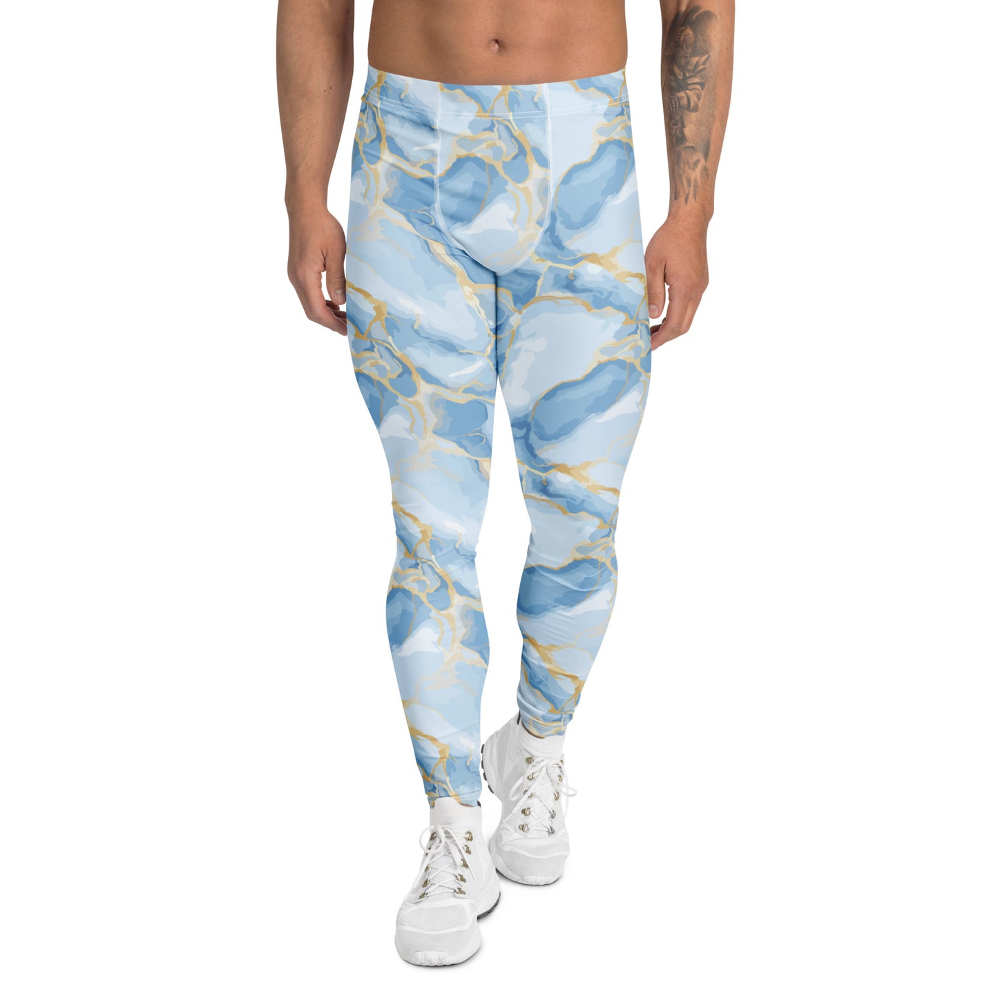 Bold Blue Marble in Gold Veins Men's Athletic Leggings for Activewear