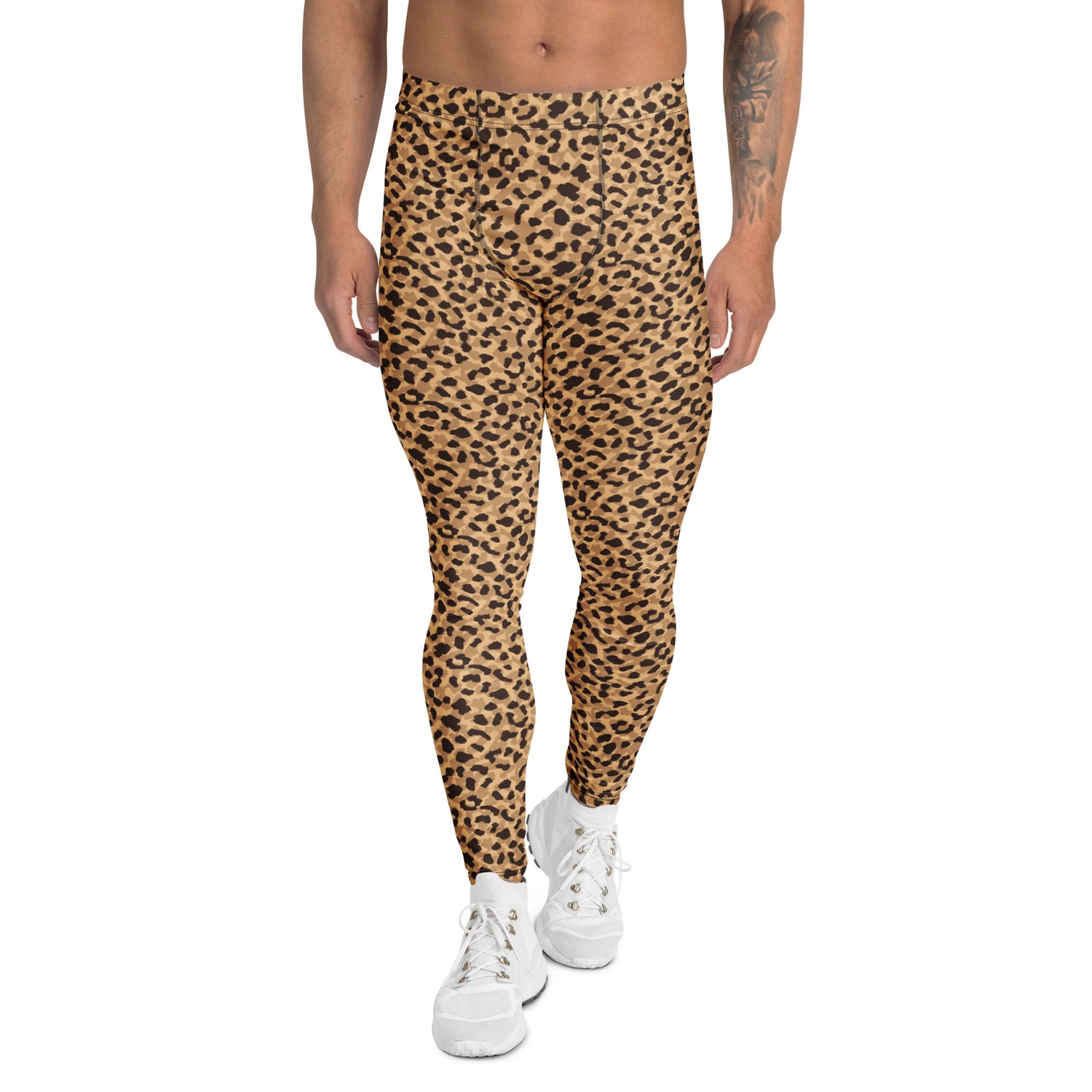 Bold Brown Leopard Print Men's Leggings for Active Wear