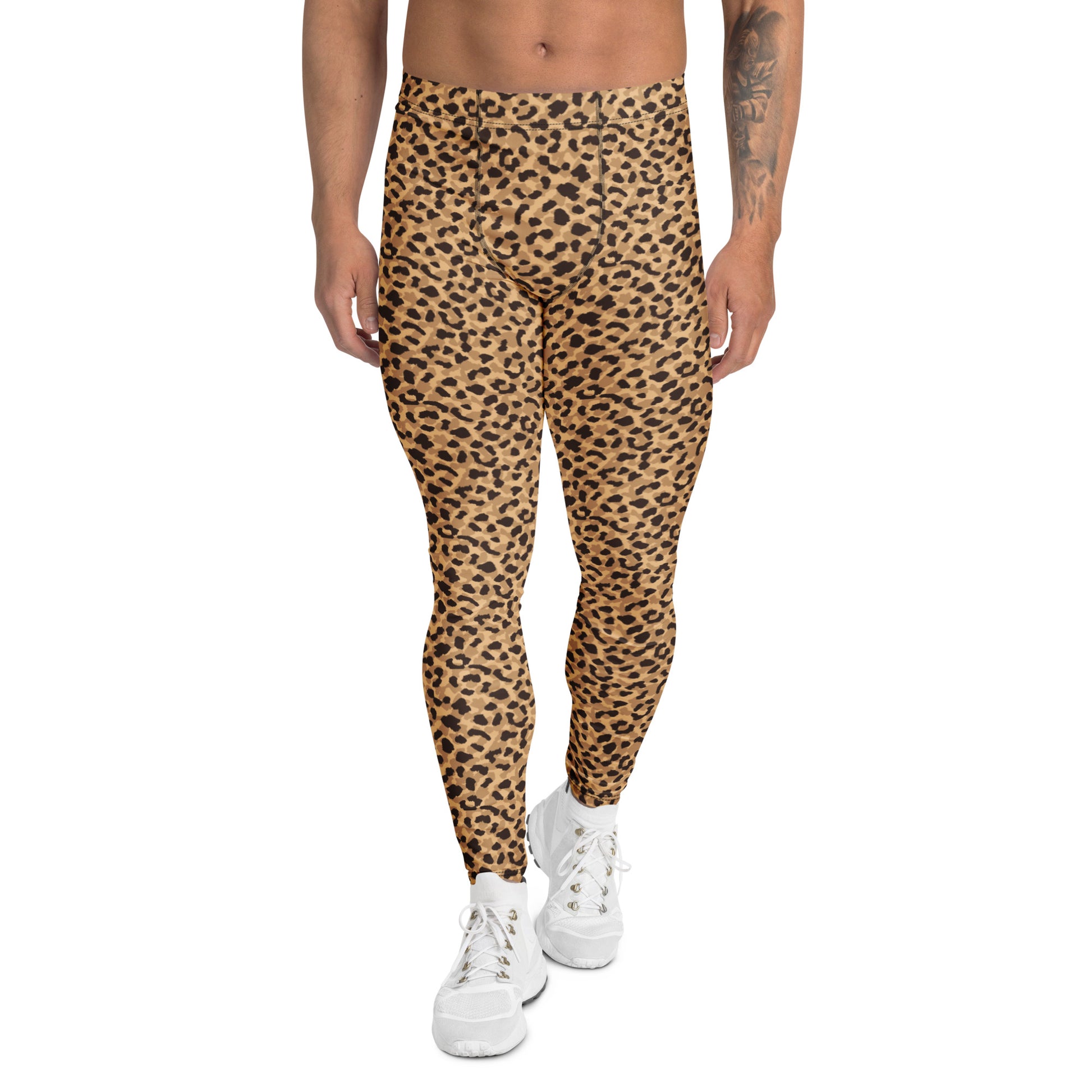 Bold Brown Leopard Print Men's Leggings for Active Wear