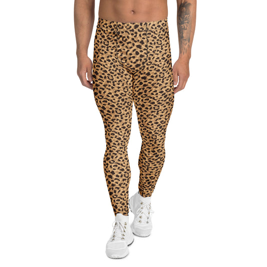 Bold Brown Leopard Print Men's Leggings for Active Wear