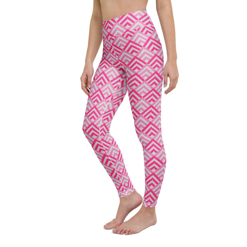 Bold Comfortable Athletic Yoga Leggings Pink Chevron Zigzag Print