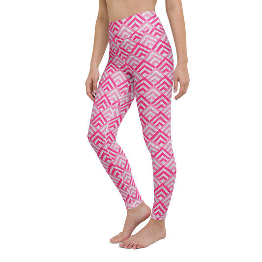 Bold Comfortable Athletic Yoga Leggings Pink Chevron Zigzag Print