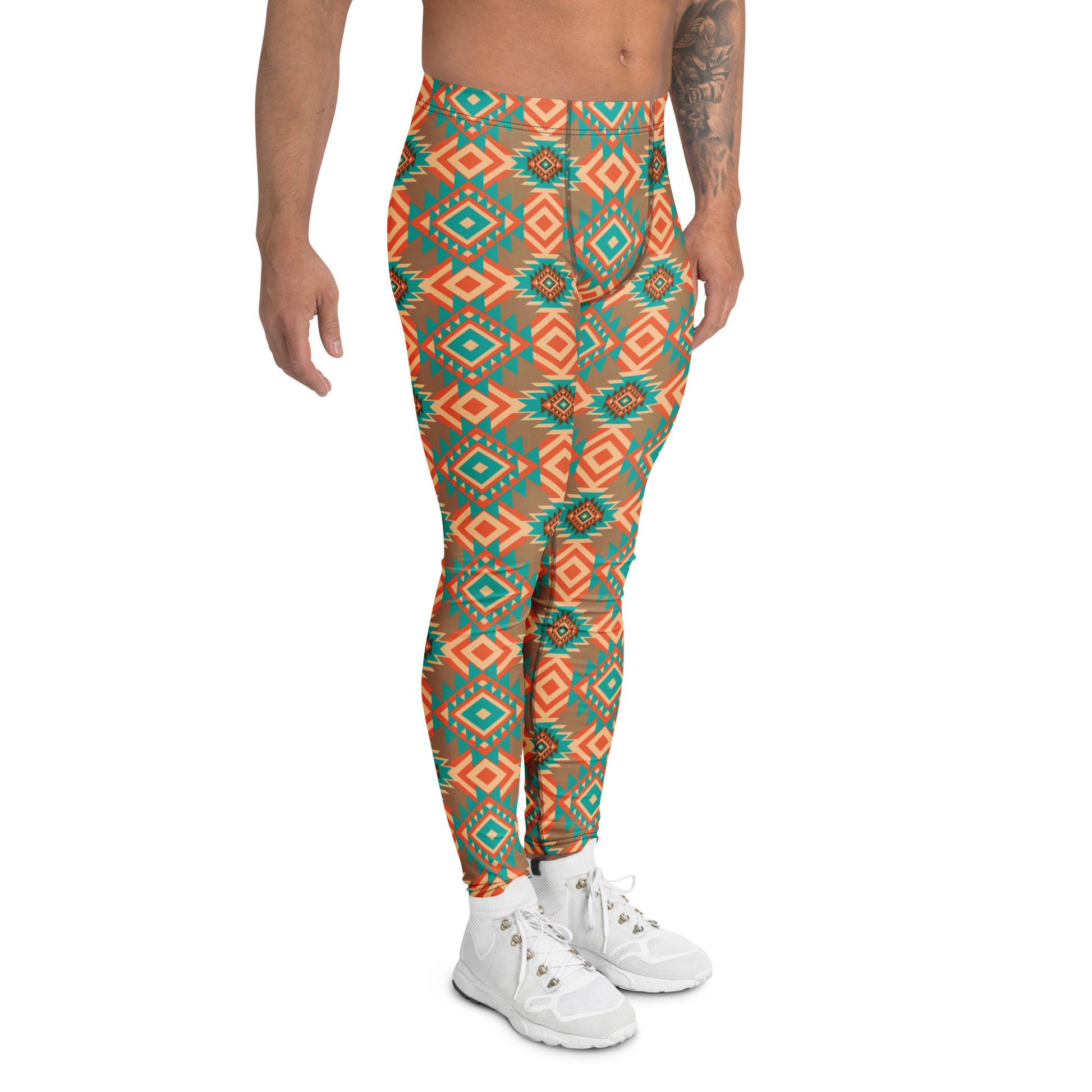 Bold Comfortable Vintage Ikat Ethnic Aztec Tribal Men's Leggings for Activewear