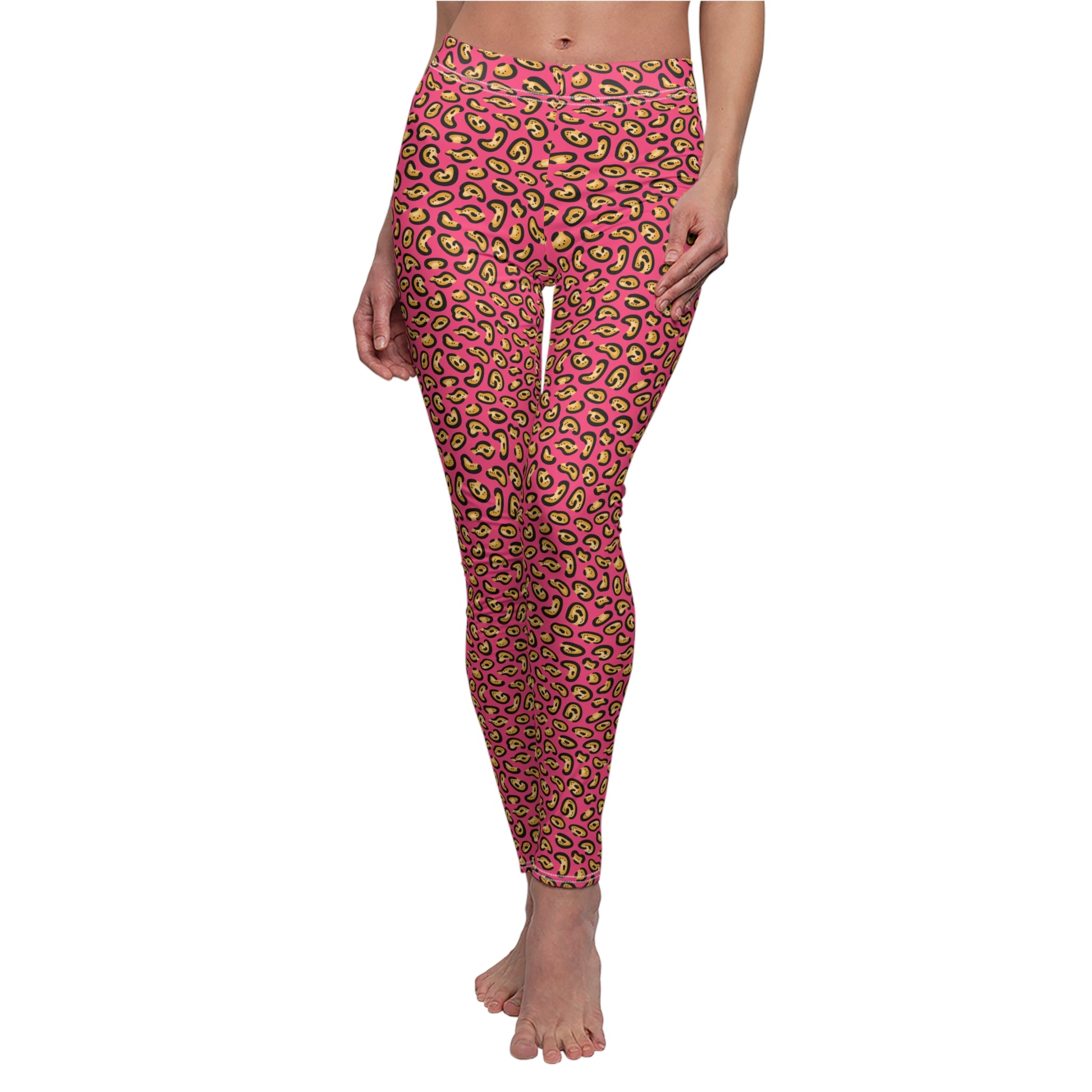 Bold Pink Leopard Print Women's Casual Leggings