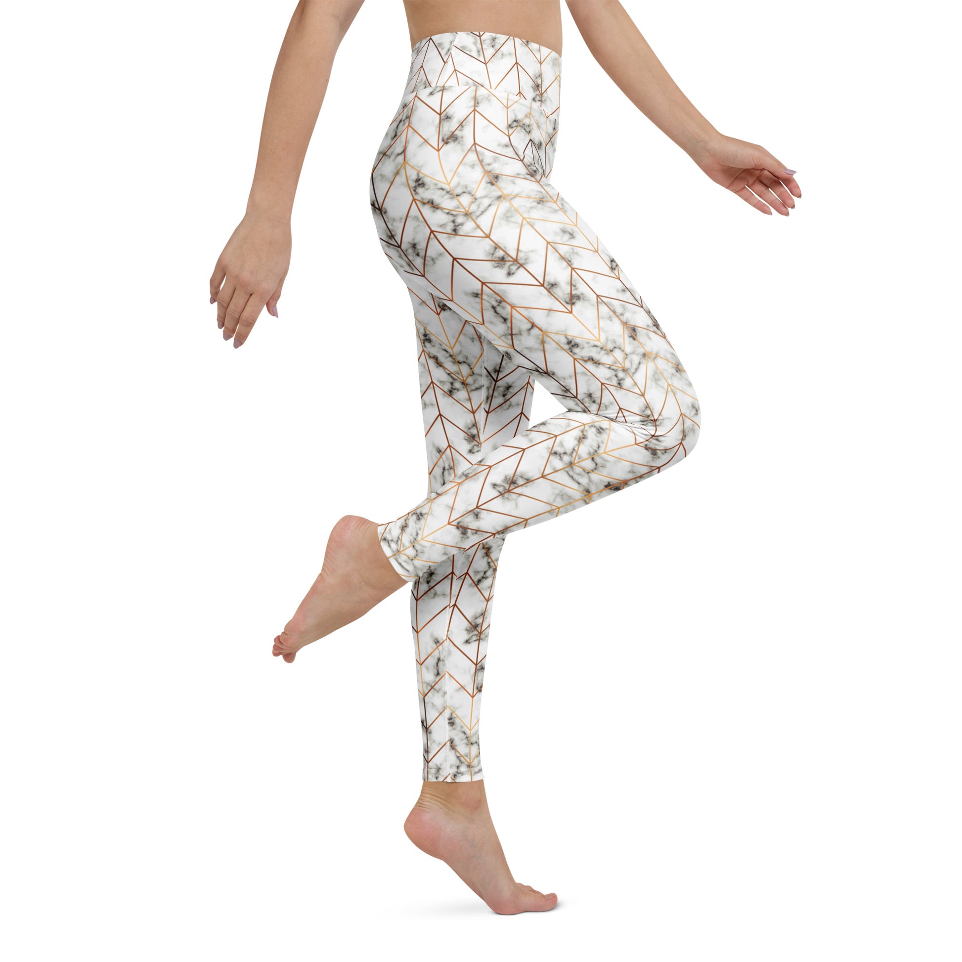Chic Rose Gold Chevron Marble Pattern Yoga Leggings for Activewear