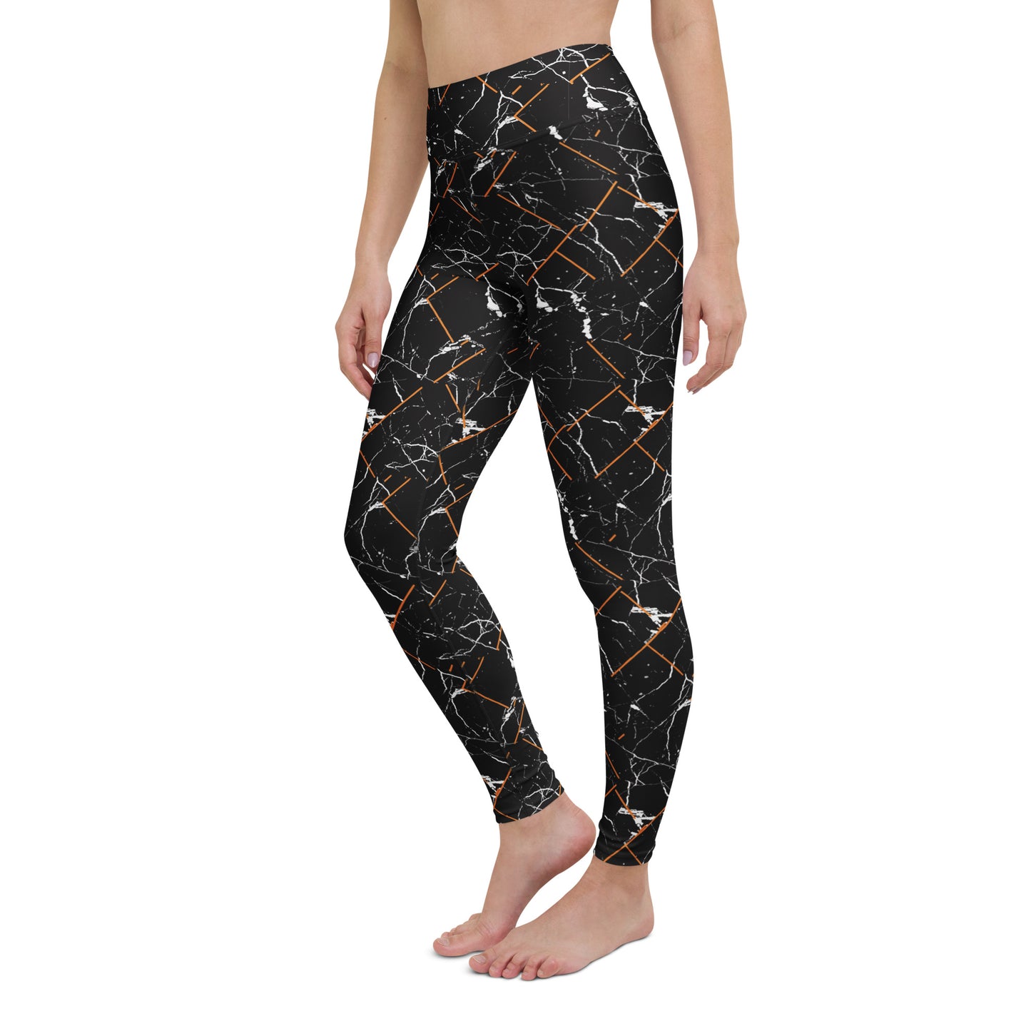 Comfortable Black Marble Pattern Yoga Leggings for Activewear