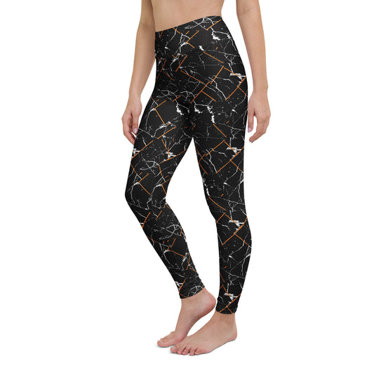 Comfortable Black Marble Pattern Yoga Leggings for Activewear