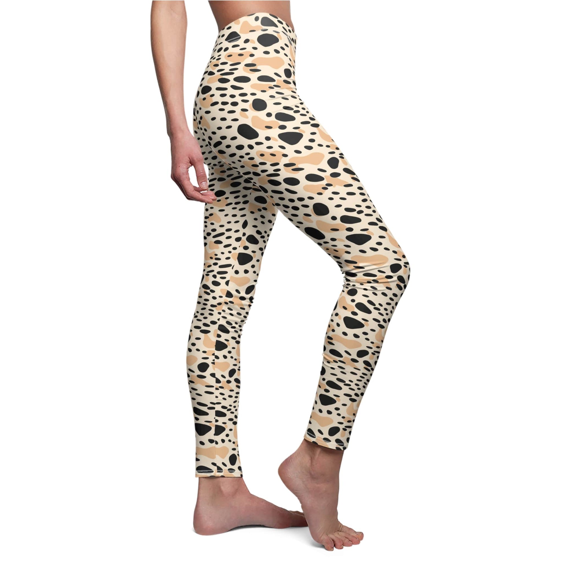 Leggings with red and black abstract pattern on a white background Comfortable Bold Beige and Black Spots Leopard Print Leggings Activewear