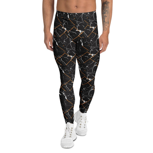 Comfortable Bold Black Marble Stone Pattern Men's Leggings for Activewear