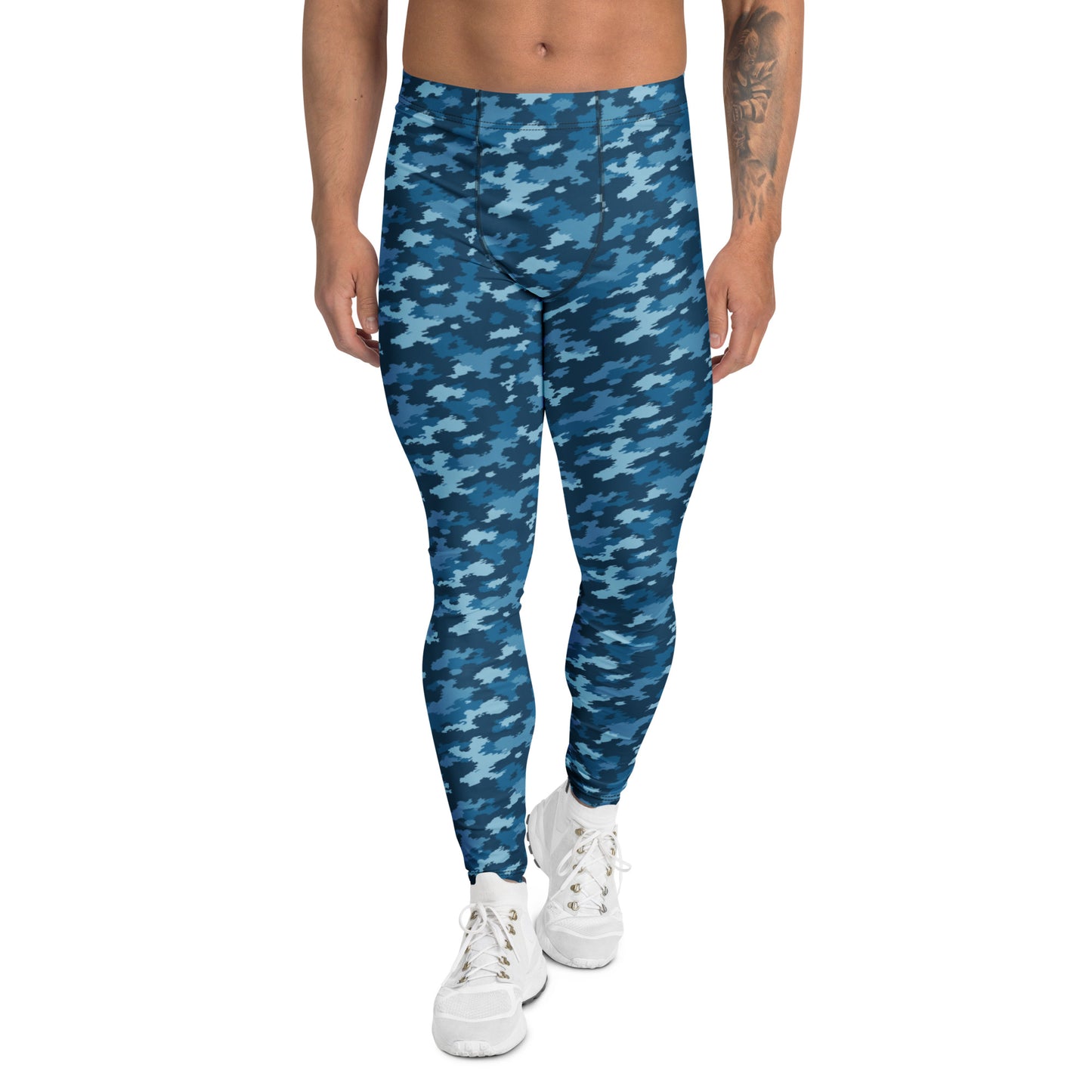 Comfortable Bold Blue Camo Print Men's Athletic Leggings for Activewear