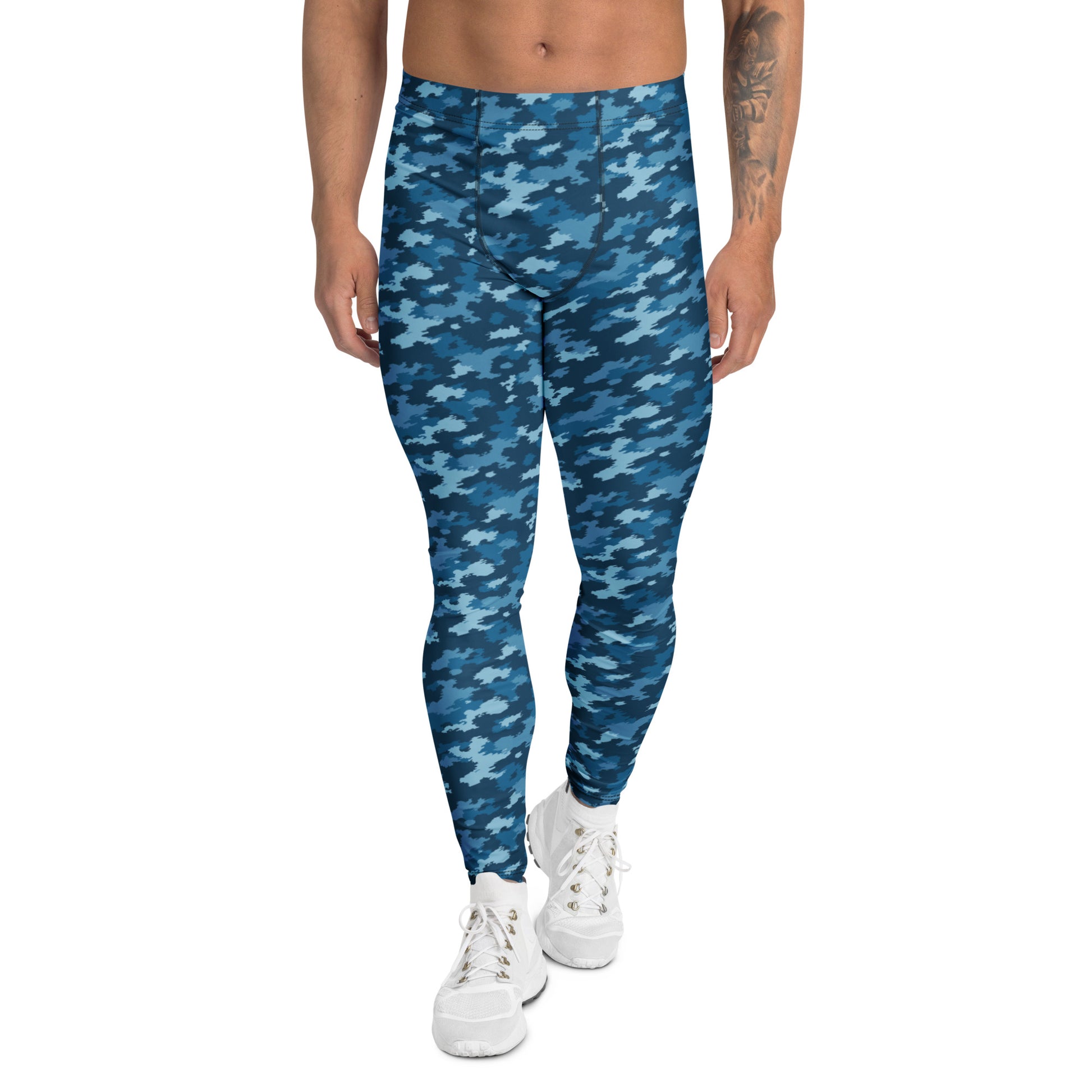 Comfortable Bold Blue Camo Print Men's Athletic Leggings for Activewear