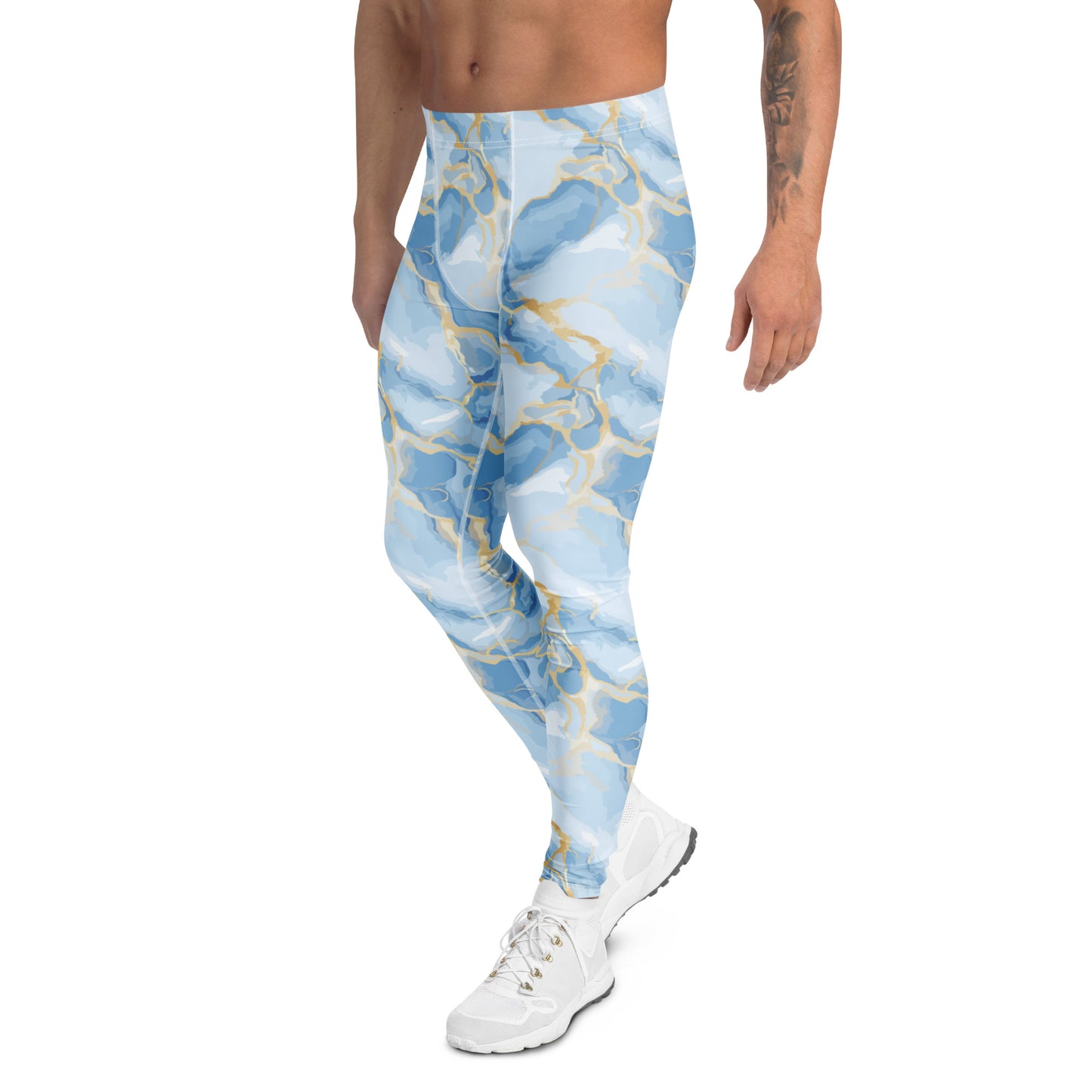 Comfortable Bold Blue Marble in Gold Veins Premium Men's Athletic Leggings for Activewear High-Performance