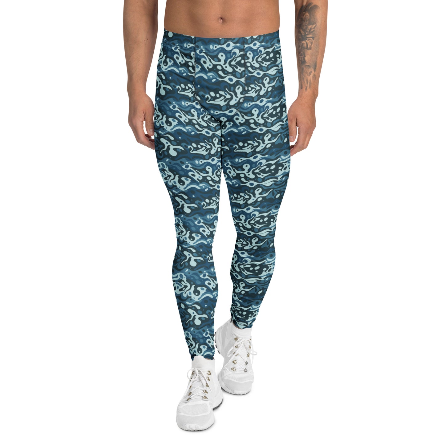 Comfortable Bold Blue Navy Camouflage Print Men's Leggings for Activewear