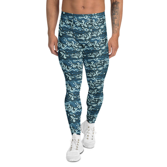 Comfortable Bold Blue Navy Camouflage Print Men's Leggings for Activewear