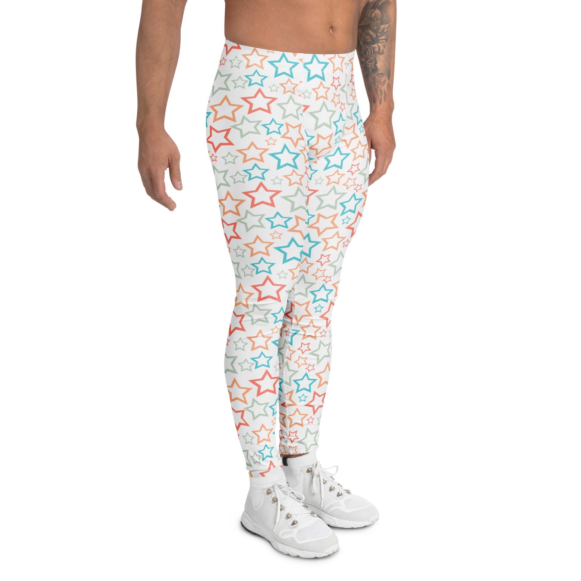 Comfortable Bold Colorful Stars Pattern Men's Athletic Leggings for Activewear