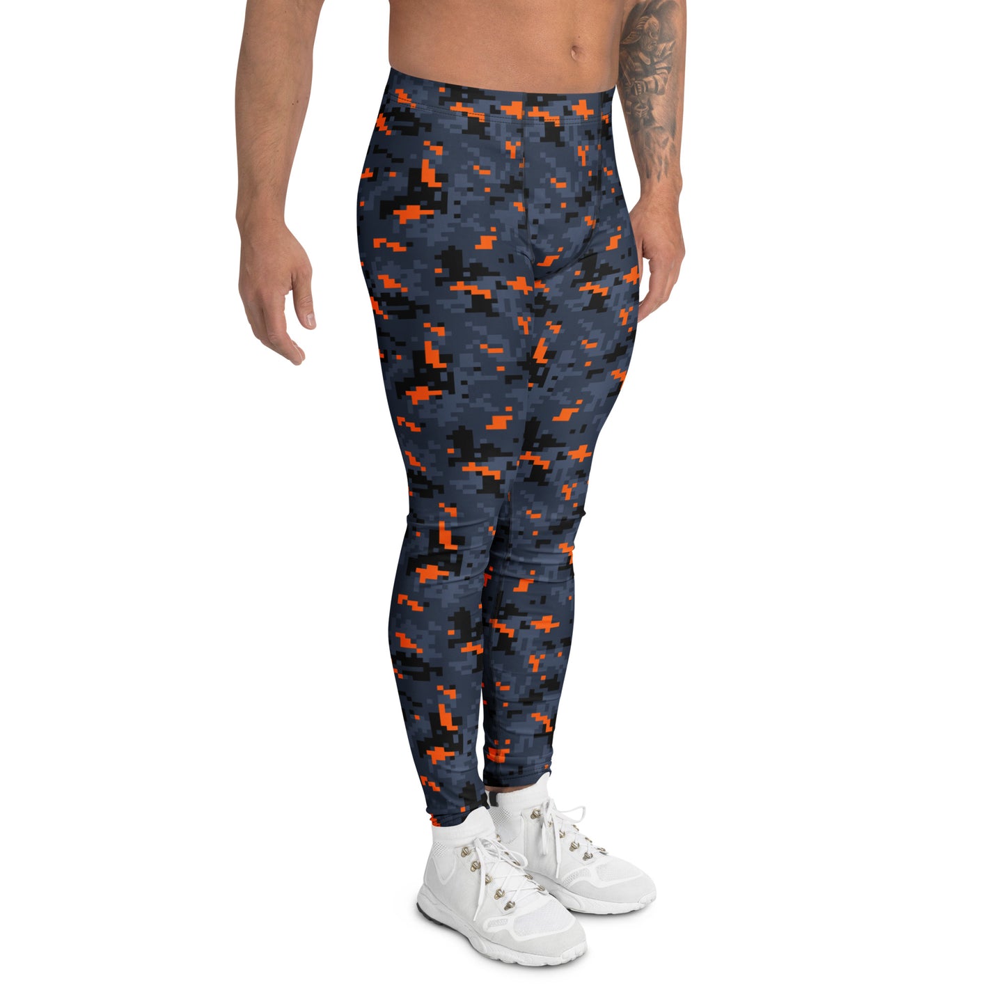 Comfortable Bold Orange Pixel Camo Print Men's Athletic Leggings Activewear