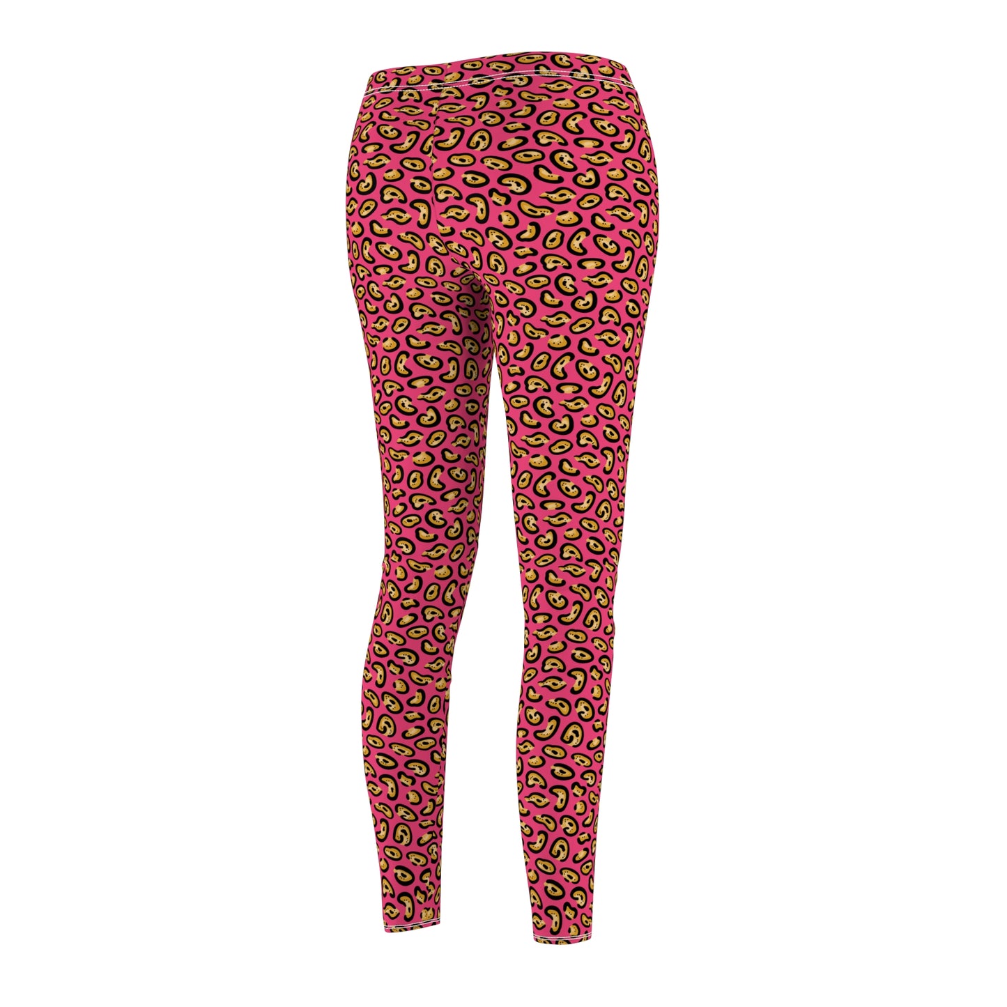 Leggings with eye pattern on a white background Comfortable Bold Pink Leopard Print Women's Casual Leggings