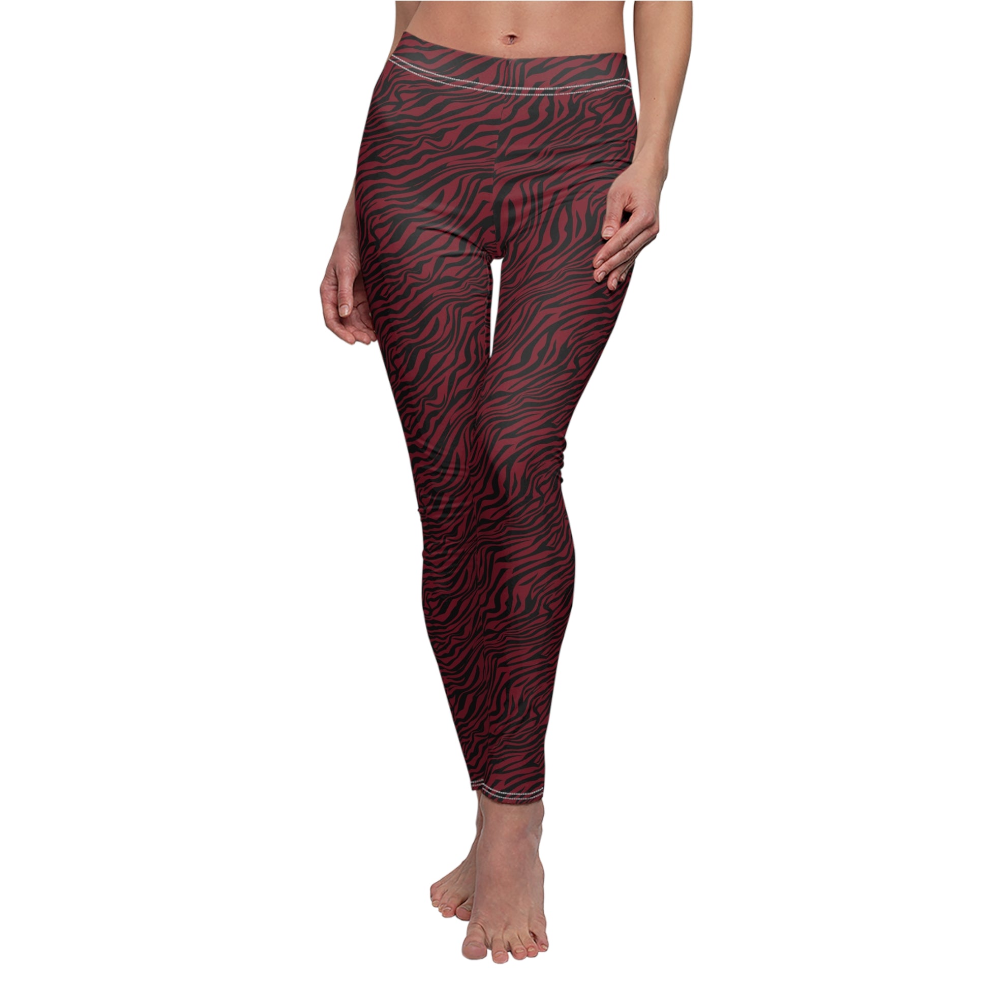 Comfortable Bold Red Zebra Print Women's Casual Leggings