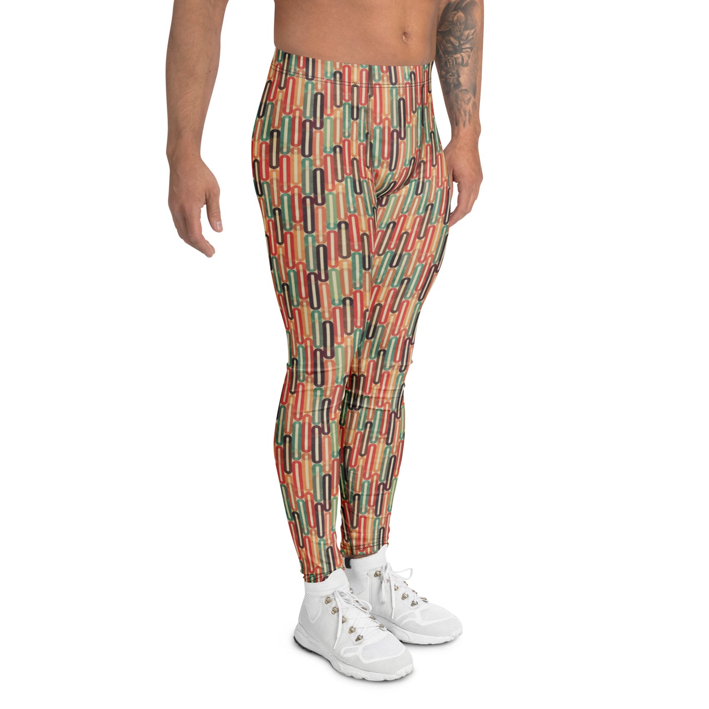 Comfortable Bold Retro Geometric Colorful Pattern Men's Athletic Leggings for Activewear