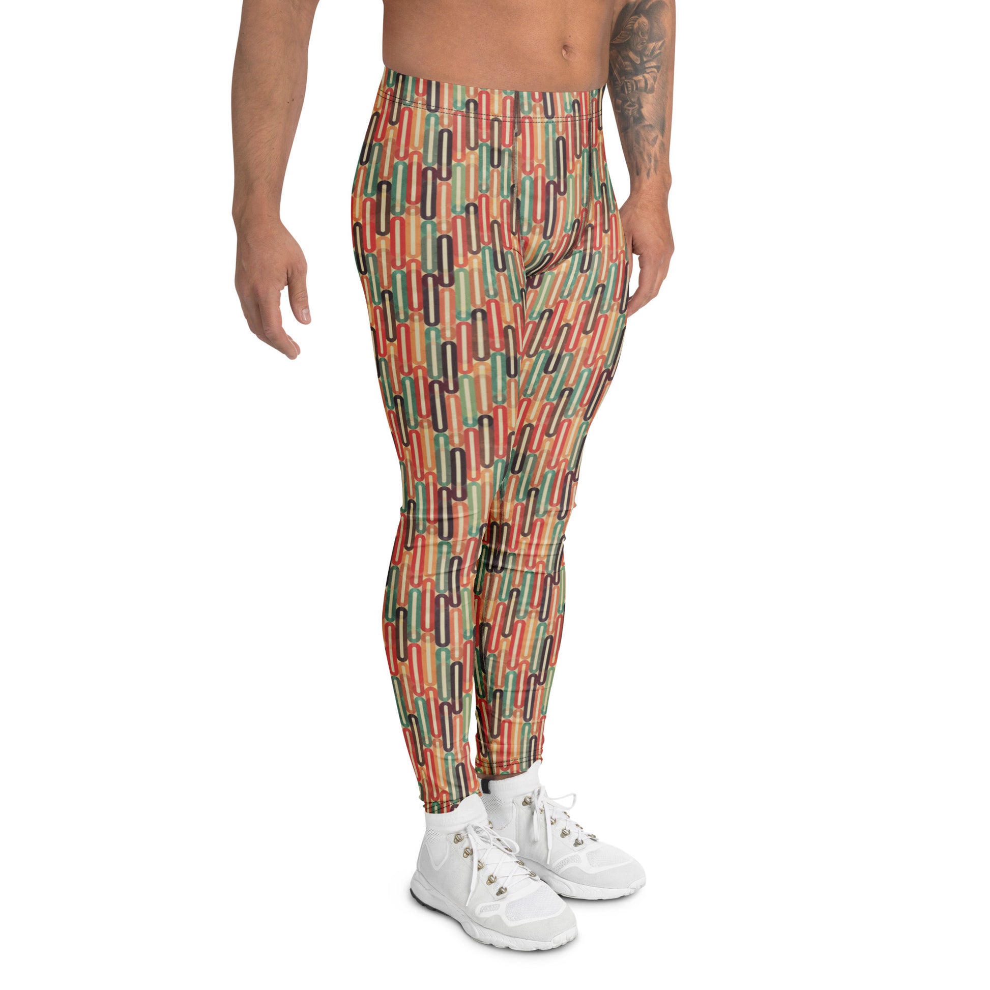 Comfortable Bold Retro Geometric Colorful Pattern Men's Athletic Leggings for Activewear