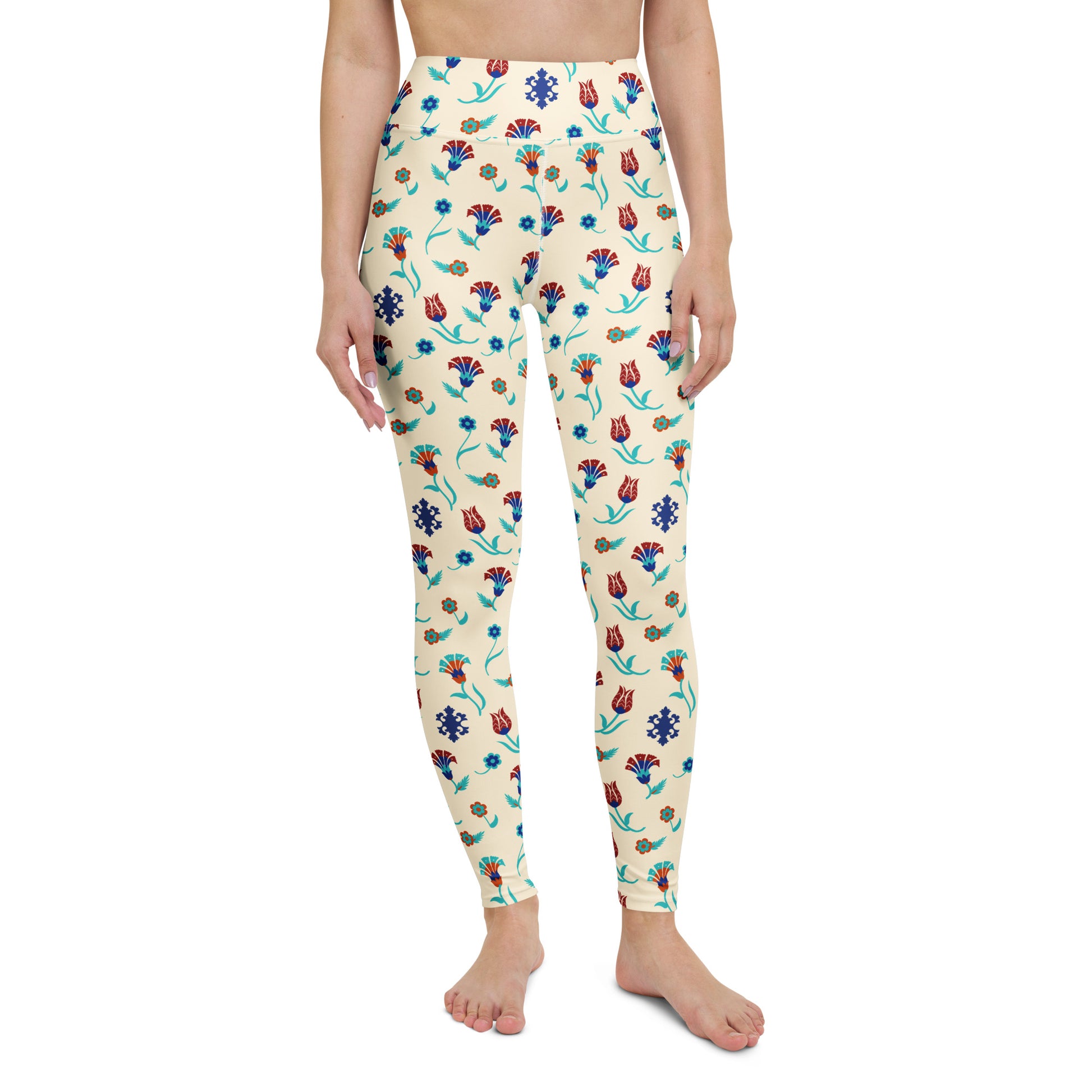Comfortable Bold Traditional Garden Floral Pattern Yoga Leggings for Activewear