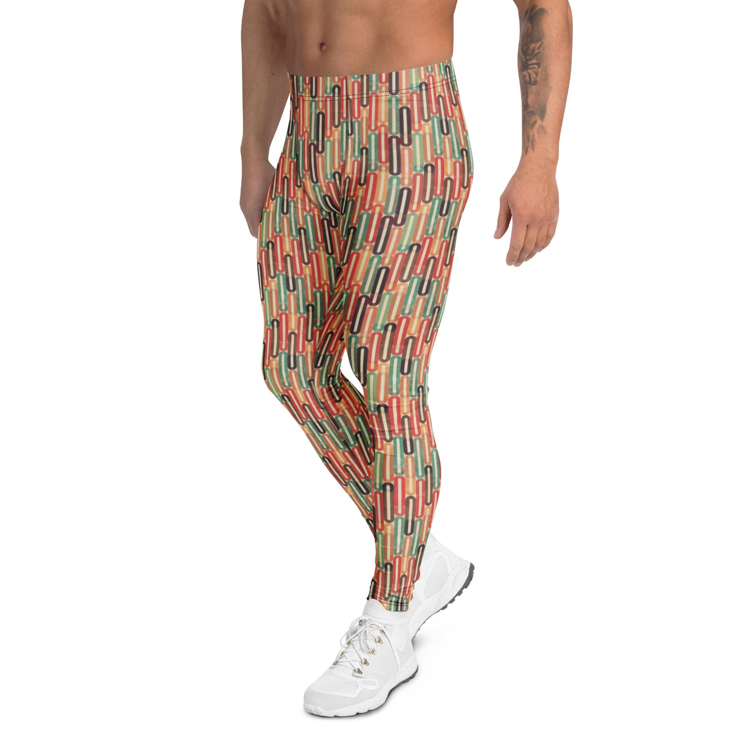 Comfortable Durable Bold Retro Geometric Colorful Pattern Men's Athletic Leggings for Activewear