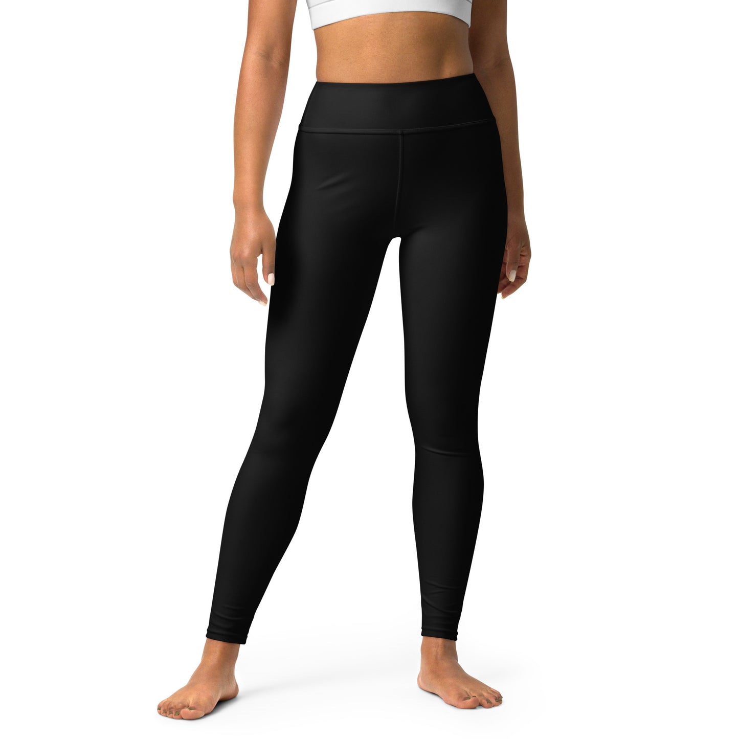 Person wearing black leggings on a white background Comfortable Essential Solid Black Yoga Pants for Activewear