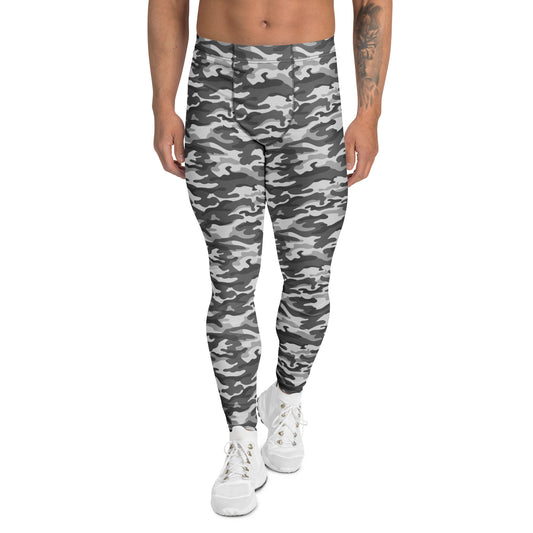 Comfortable Gray Military Camouflage Pattern Men's Leggings for Activewear