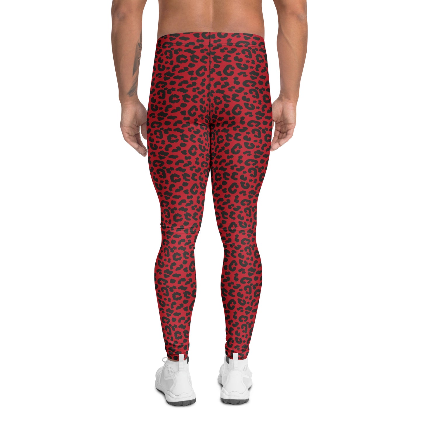 Comfortable Men's Fitness Leggings Bold Red Leopard Print for Activewear