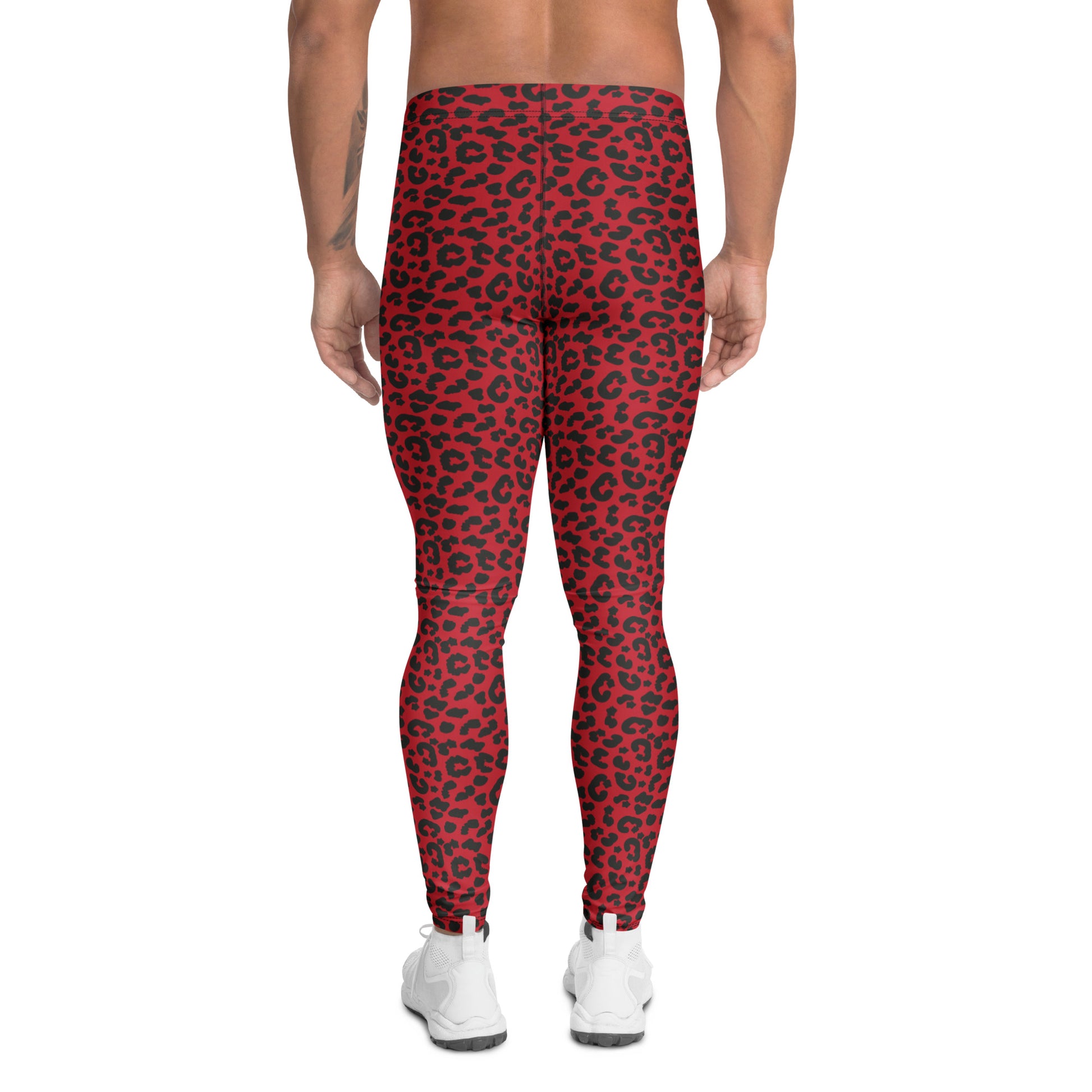 Comfortable Men's Fitness Leggings Bold Red Leopard Print for Activewear