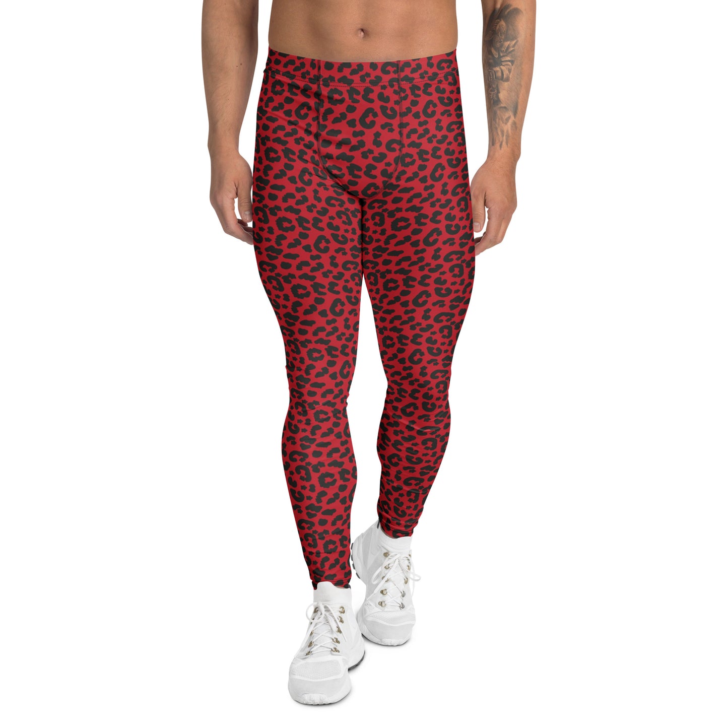 Comfortable Men's Leggings Bold Red Leopard Print for Activewear