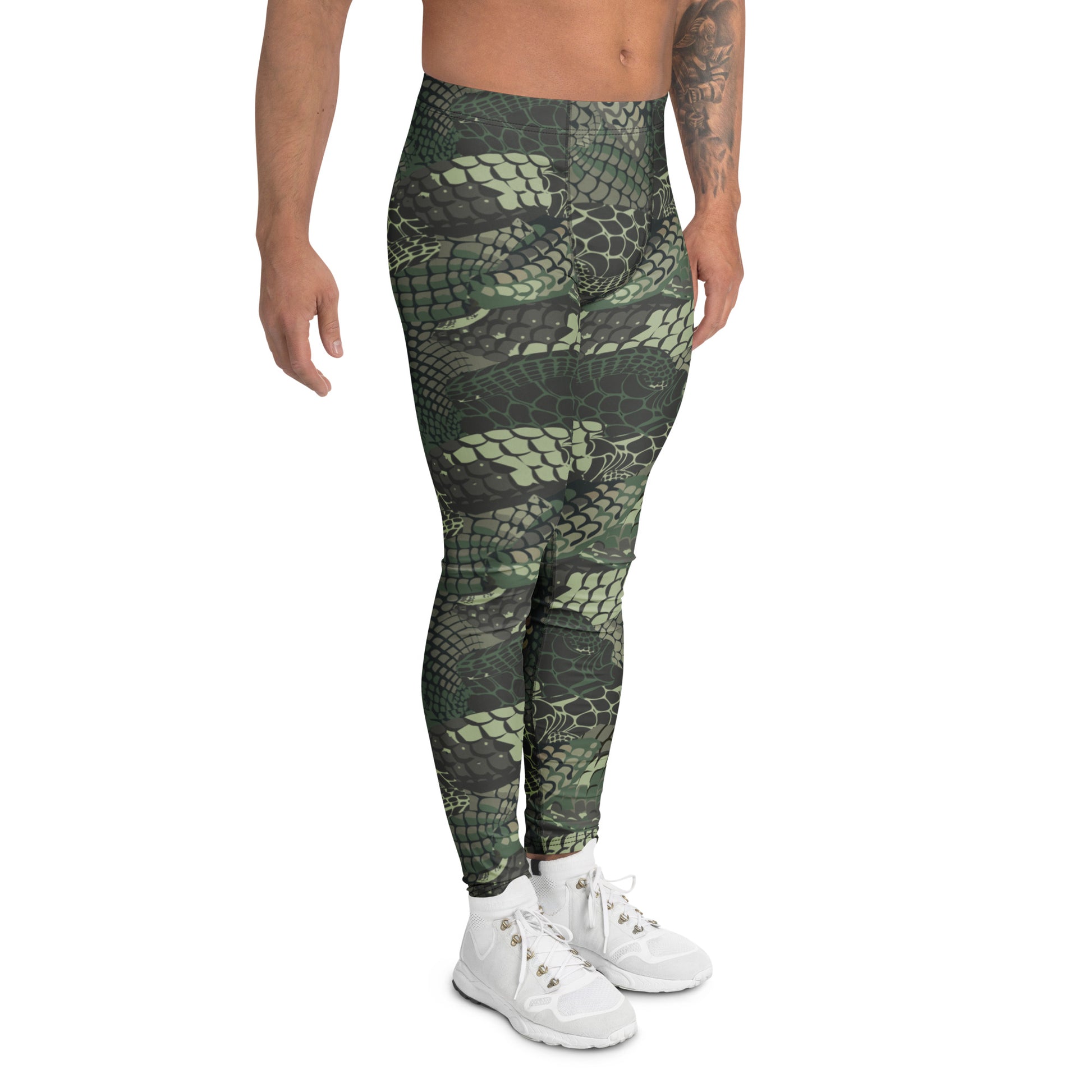 Comfortable Modern Camouflage Snake Skin Print Men's Leggings for Activewear
