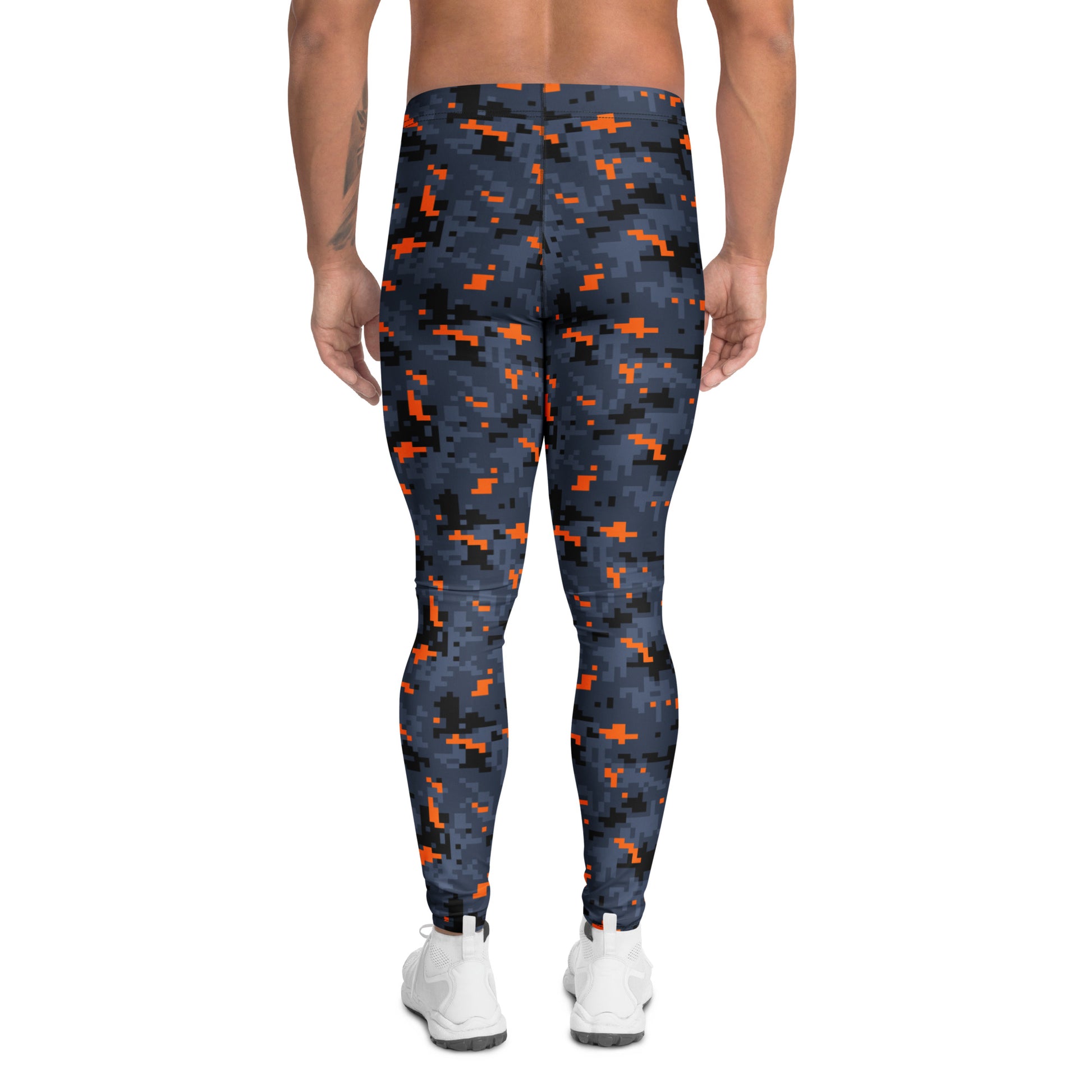 Comfortable Orange Pixel Camo Print Men's Athletic Leggings Activewear