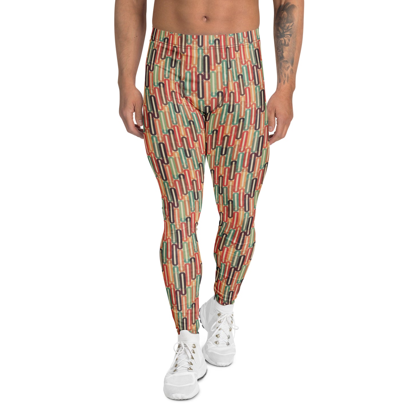 Comfortable Retro Geometric Colorful Pattern Men's Leggings for Activewear