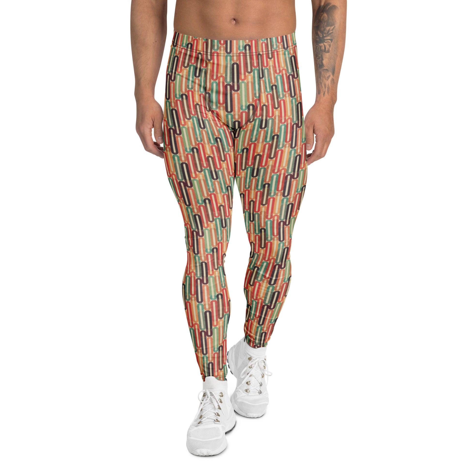 Comfortable Retro Geometric Colorful Pattern Men's Leggings for Activewear