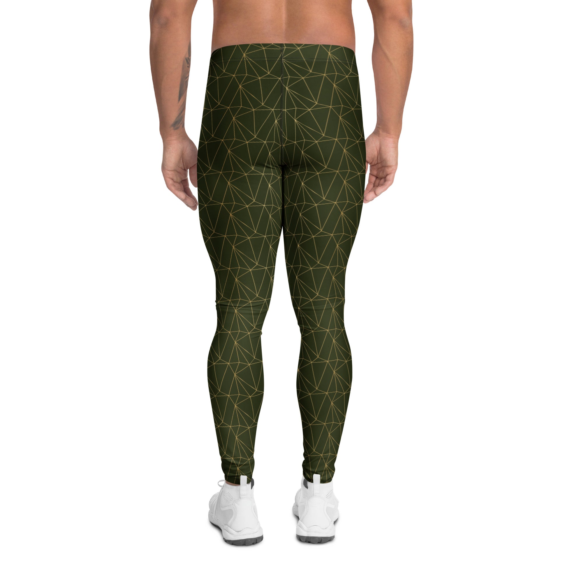Comfortable Triangle Mosaic Golden Lines Luxury Men's Athletic Leggings for Activewear