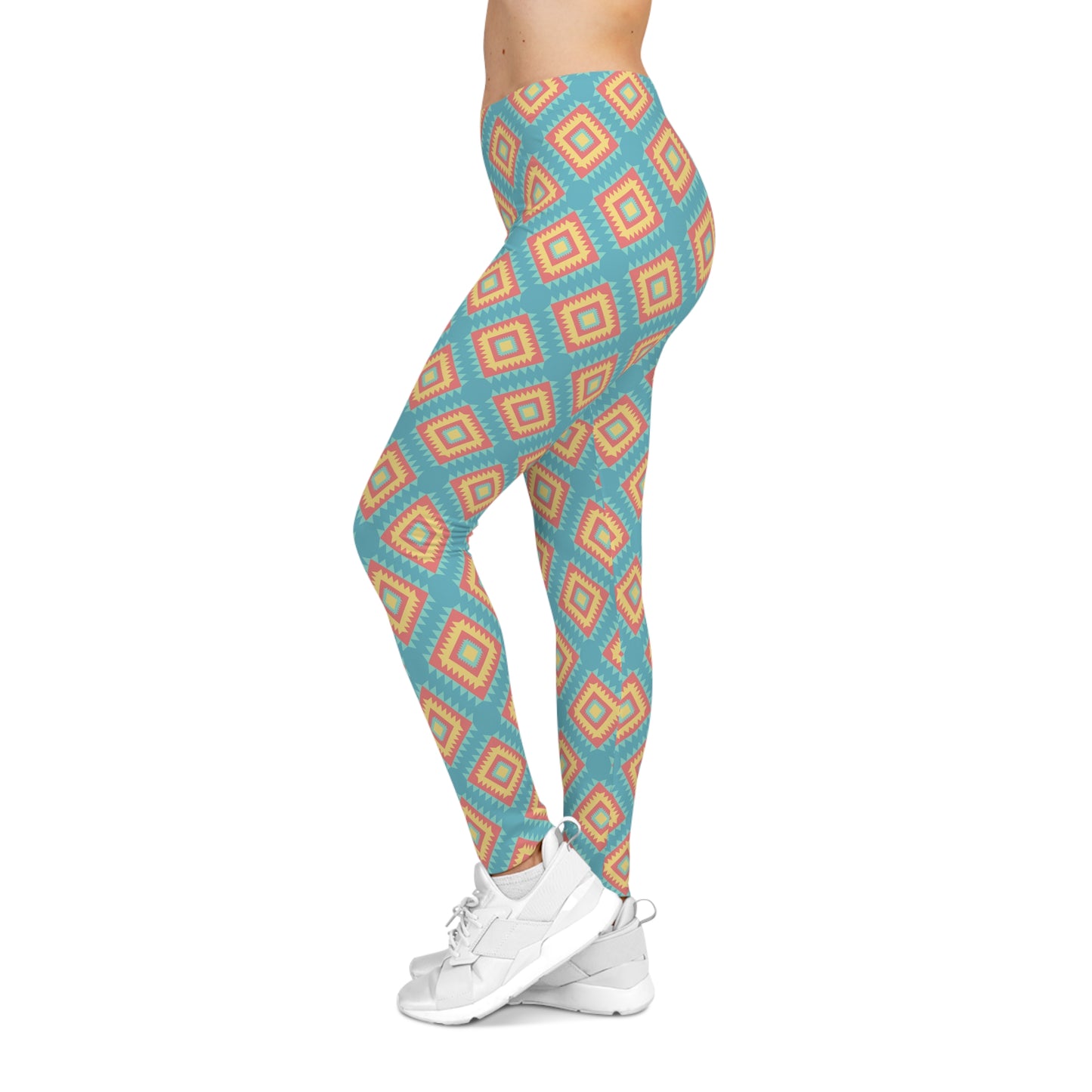 Comfortable Women's Casual Leggings Bold Colorful Geometric Tribal Diamond Trendy